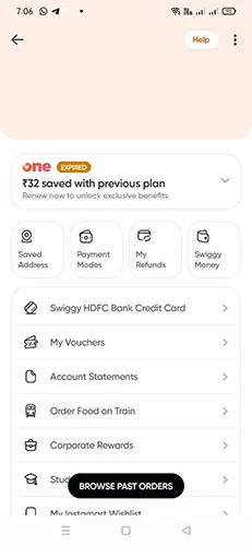 Swiggy app Profile