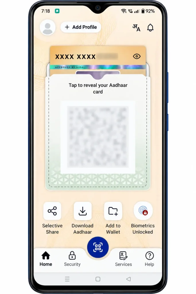 Aadhaar App Home Screen