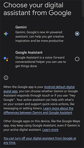 Choose your Digital Assistant from Google