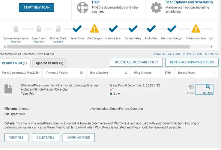 Old WordPress Core FIle Details
