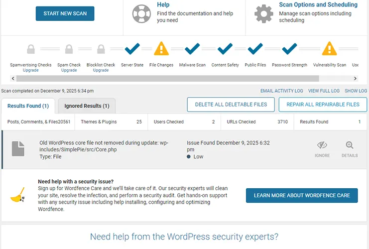 Old WordPress Core File Found