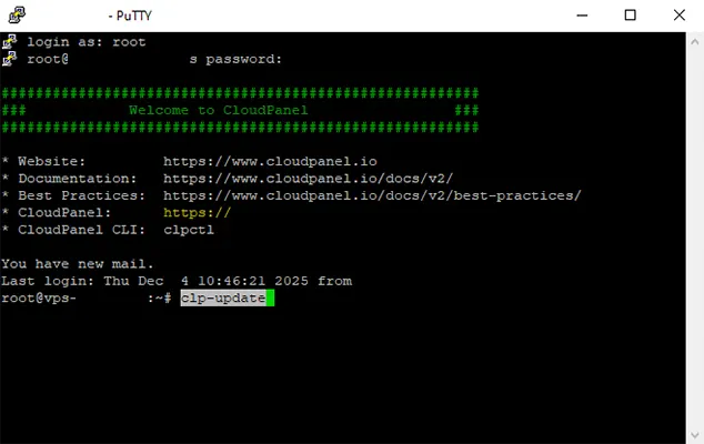 Putty Update CloudPanel Command