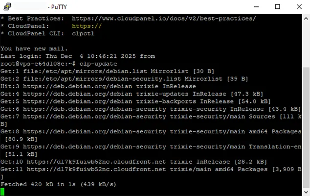 Putty CloudPanel Updating