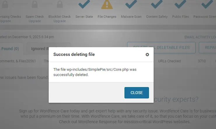 Success Deleting Core File