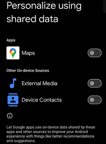 Disable Personalize Using Shared Data