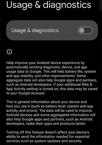 Turn Off Usage and Diagnostics