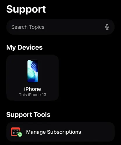 Apple Support App HomeScreen