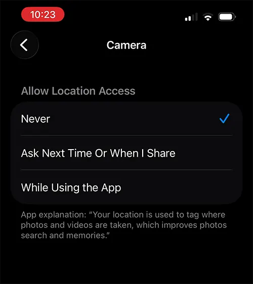 iPhone Camera Location