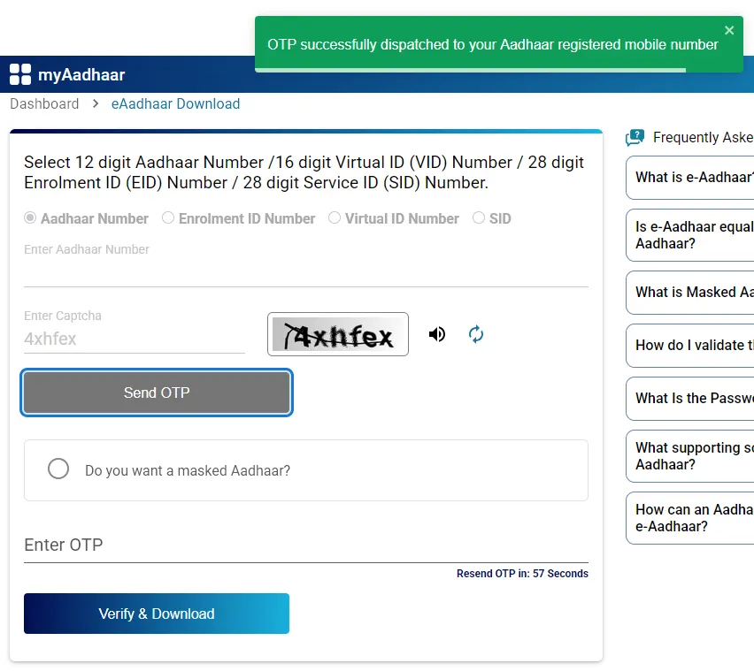 Aadhaar OTP Download