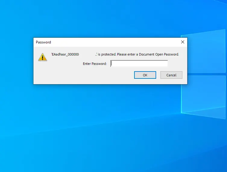 Aadhaar PDF password prompt screen