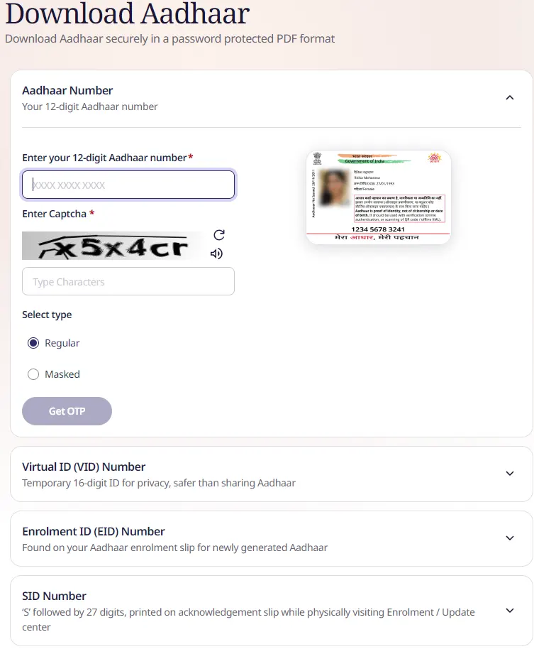 Download Aadhaar Page