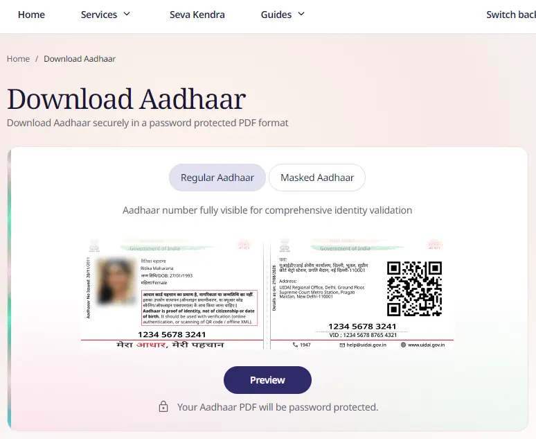 Download Aadhaar Select Type