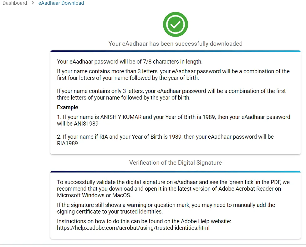 Your eAadhaar has been successfully downloaded