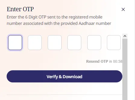 Enter OTP for Aadhaar Download