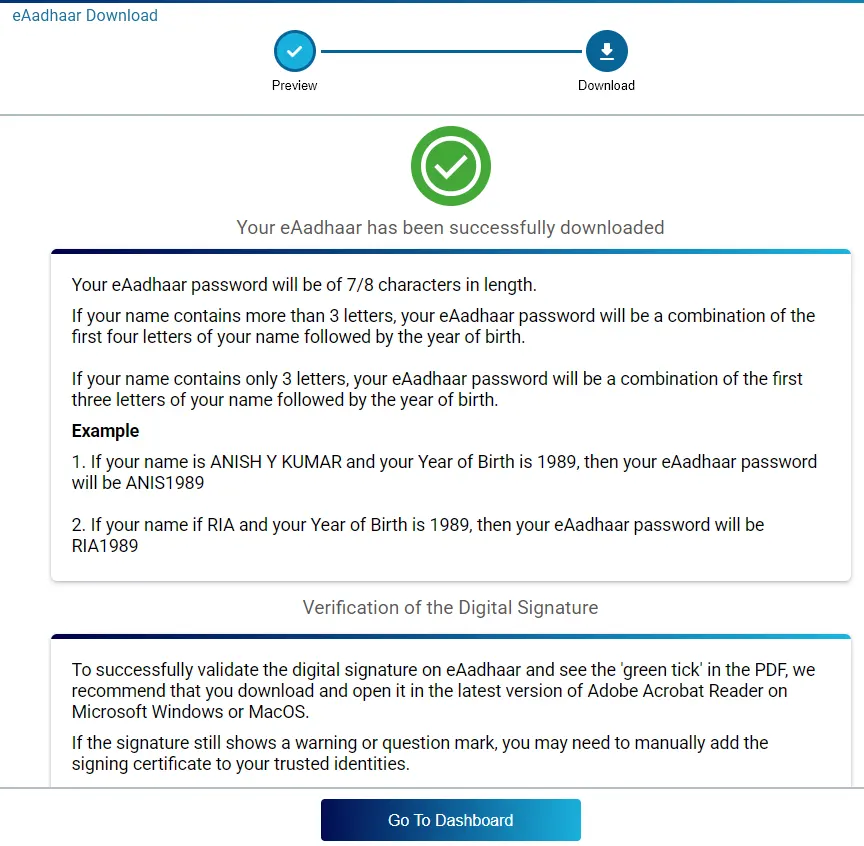 Your eAadhaar Downloaded