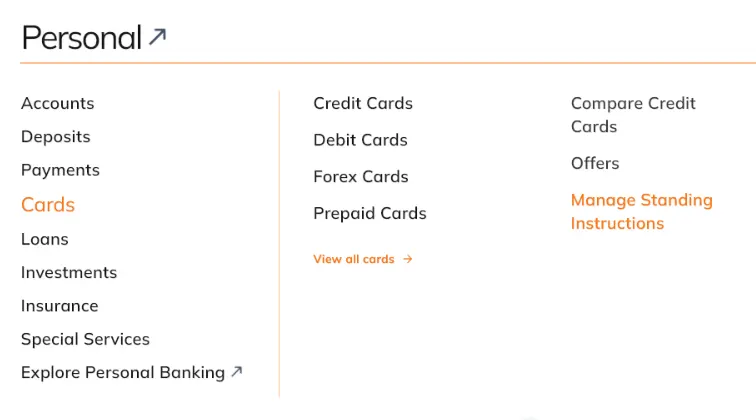 ICICI Website Personal Tab