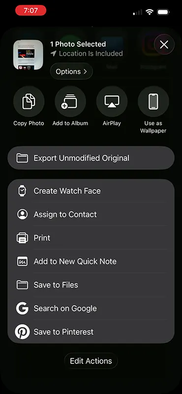 Photo Scroll Share Options