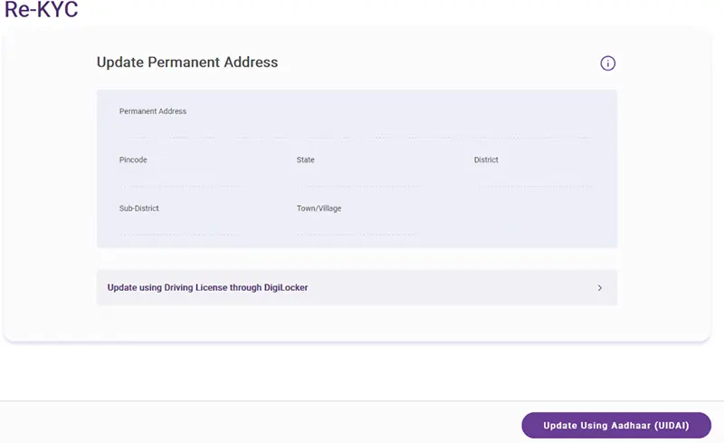 Re-KYC Update Permanent Address