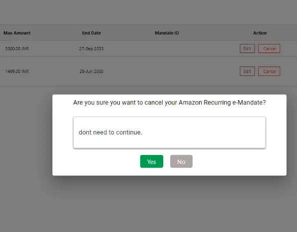 Recurring e-Mandate Cancel