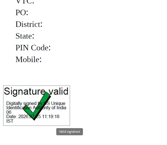 Aadhaar Signature Valid