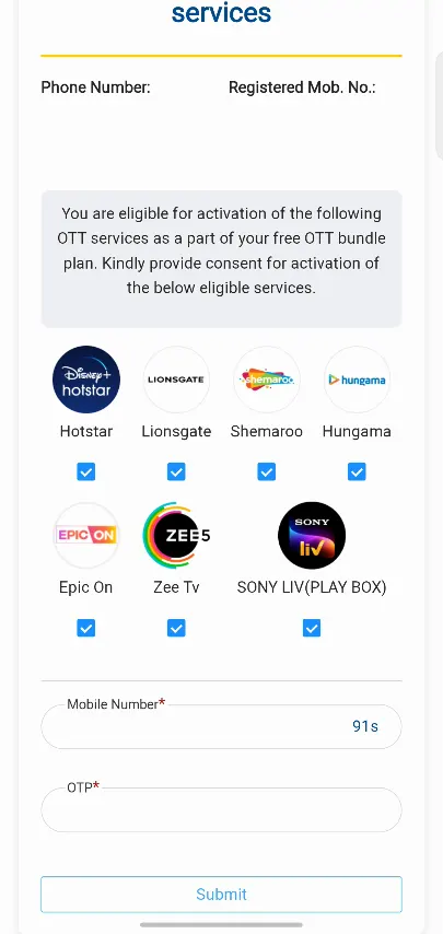 BSNL OTT Activation OTP