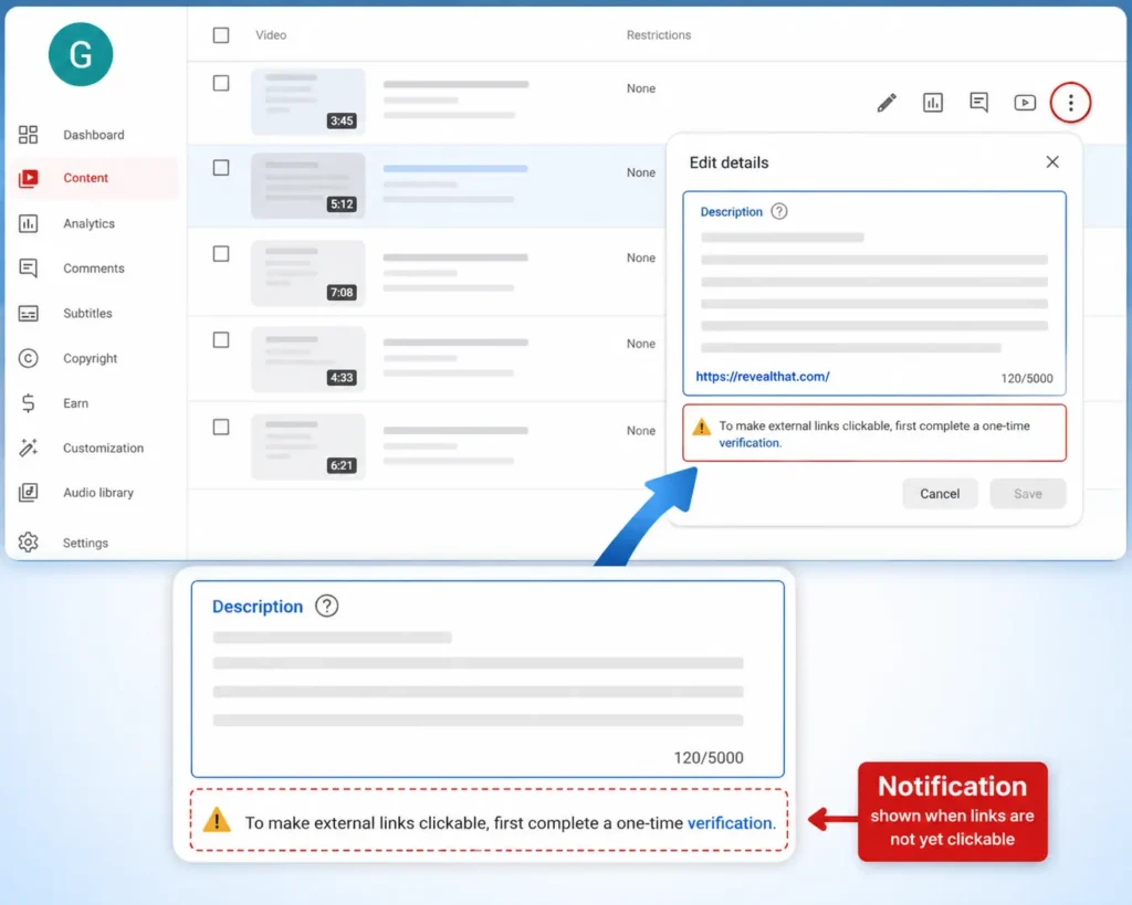 Youtube Description Box External Link Error