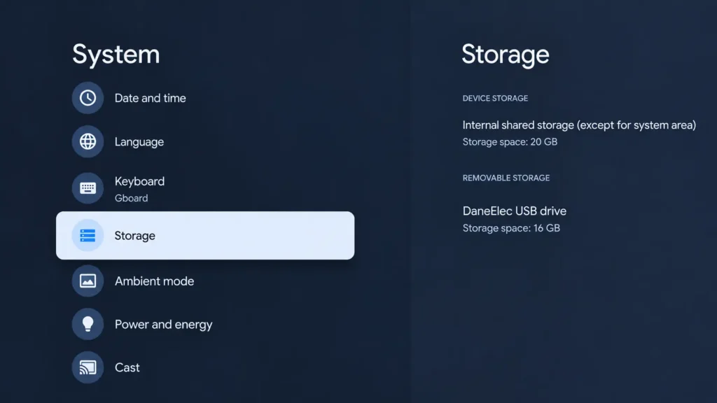 Google TV Settings Storage