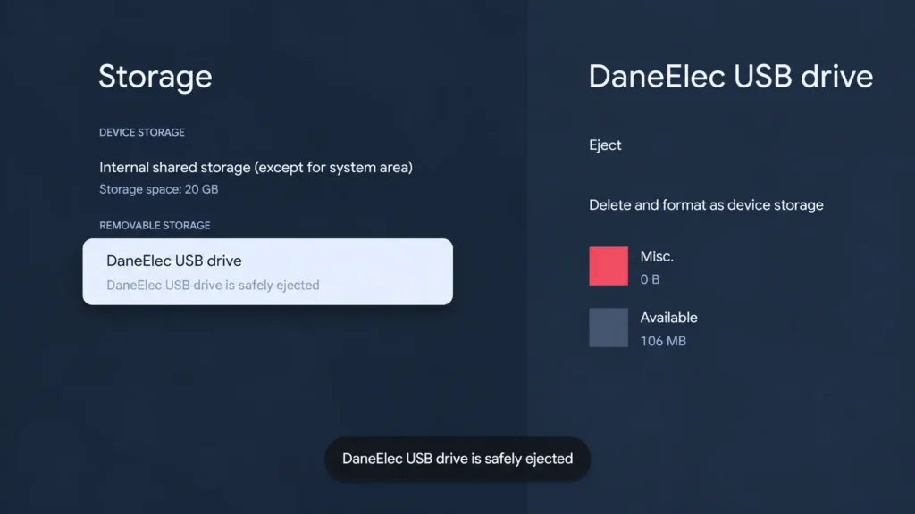 Google TV USB drive has been safely ejected