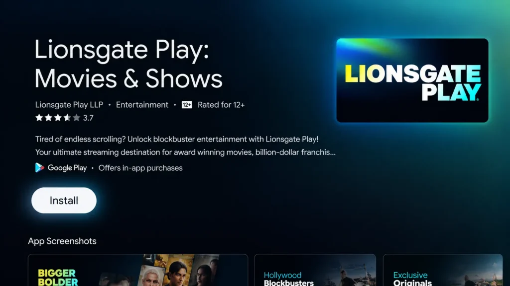 Sony TV App Page