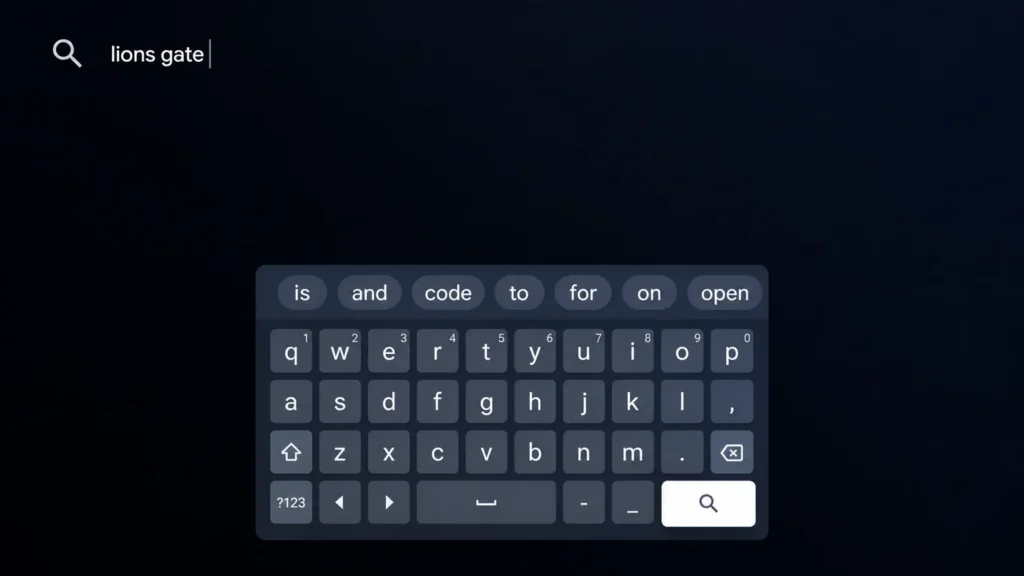 Sony TV App Search Box