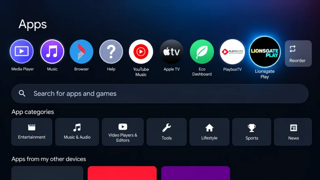 Sony TV App Installed
