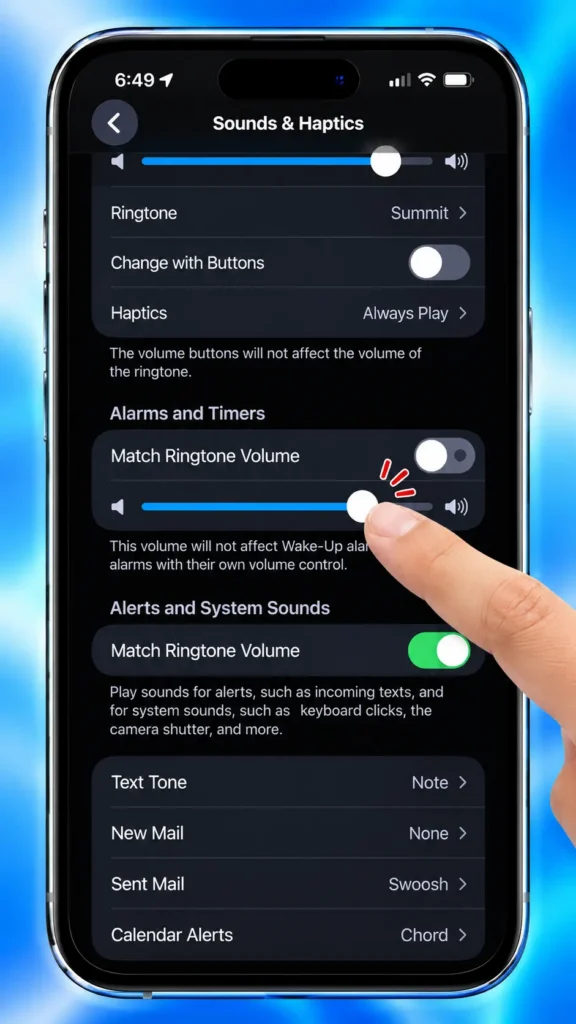 Alarms an Timers Set Volume