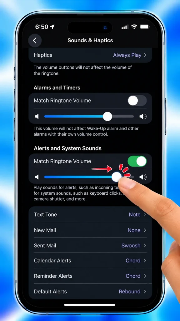 Alerts and System Sounds Match Ringtone Volume
