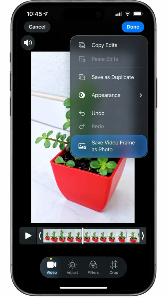 iPhone Edit Video Save Video Frame as Photo