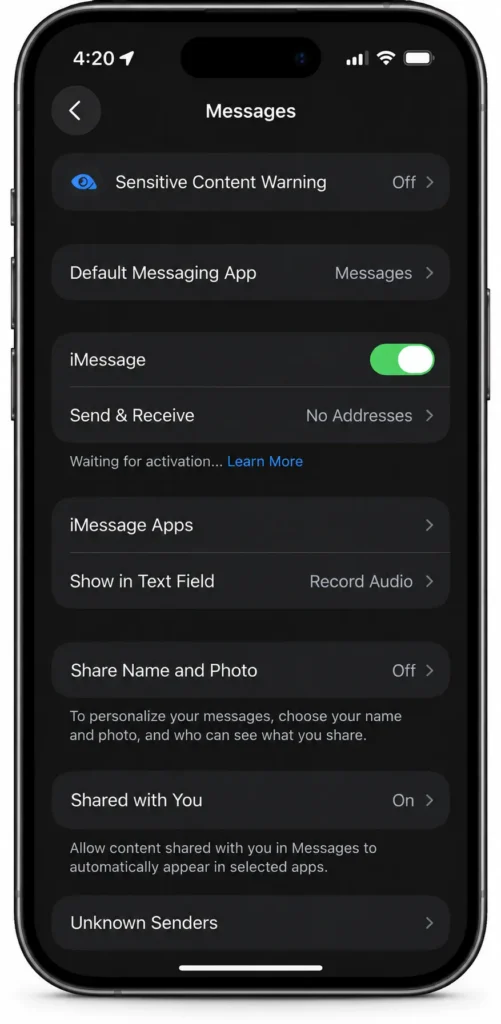 iPhone Messages Settings
