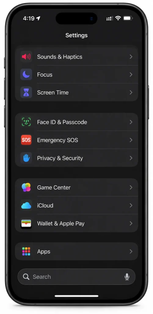 iPhone Settings Apps
