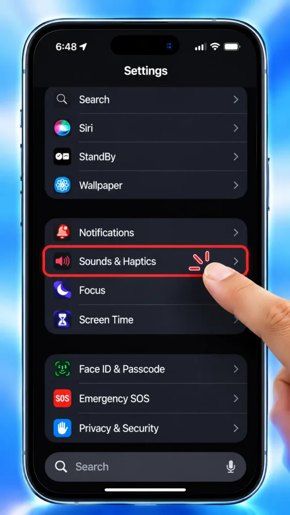 iPhone Settings Sound and Haptics